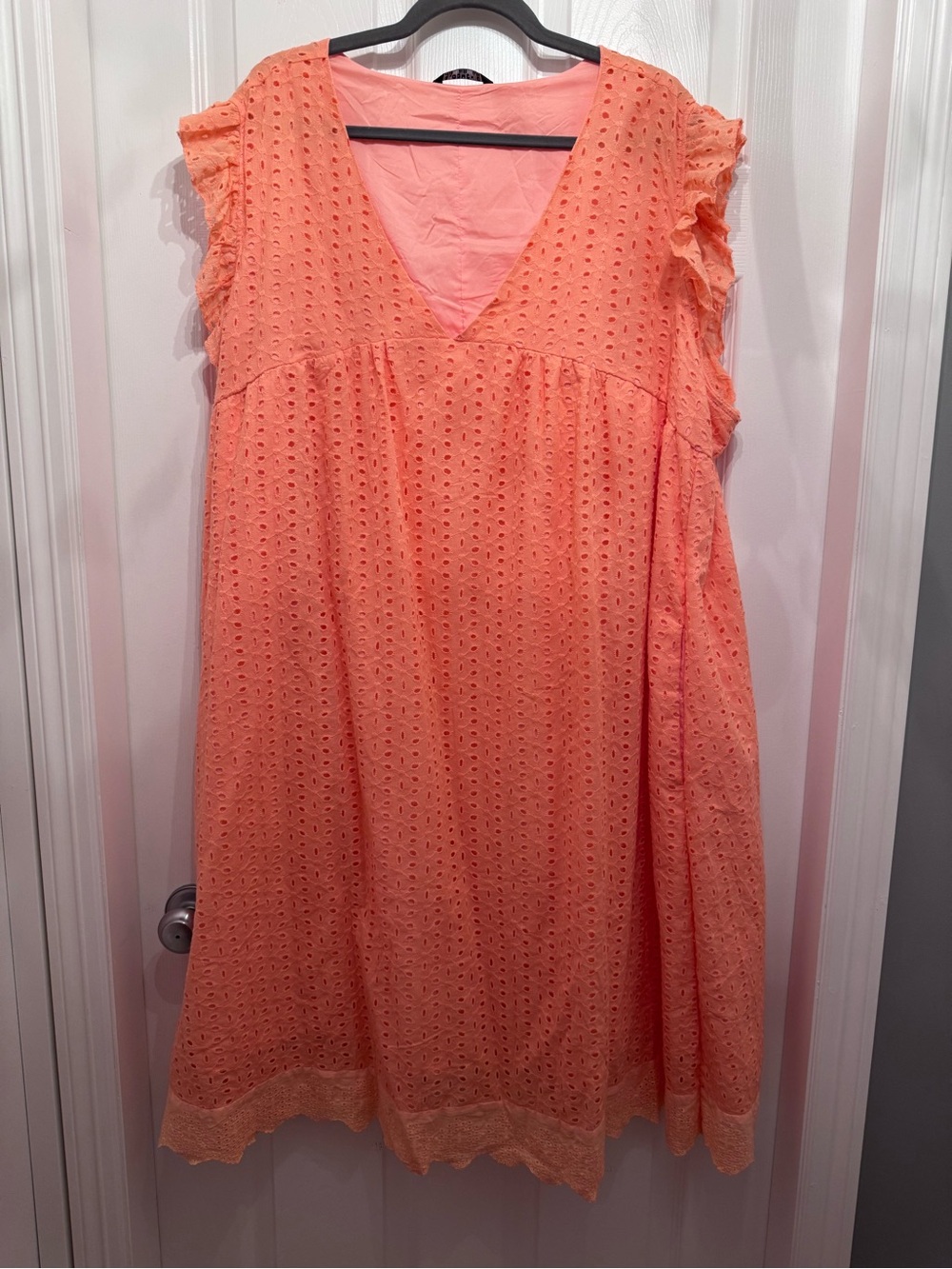 BloomChic Coral Eyelet V-Neck Casual Dress